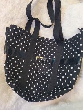 Black and White Polka Dot Tote with Bow Accent